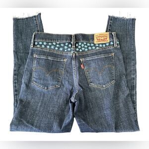 Levi's 311 Shaping Skinny Raw Hem SZ 28 Dark Wash Hand Embroidered Daisy Stretch